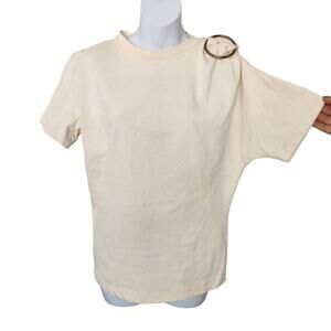 RIVIR Ivory Asymmetrical Sleeves Embellished Shoulder Top Size S